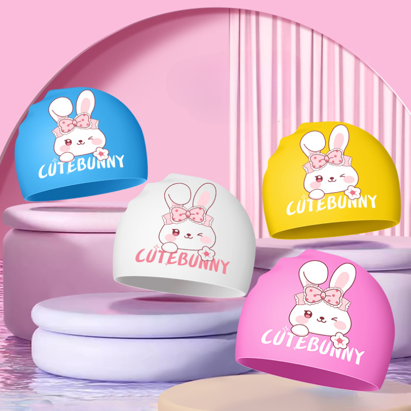 Swim Hat Silicone - Cartoon Rabbit Swimming Caps High Elastic