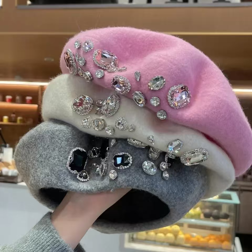 French Beret Thick Rhinestone  – Beret French Wool recenzja i cena