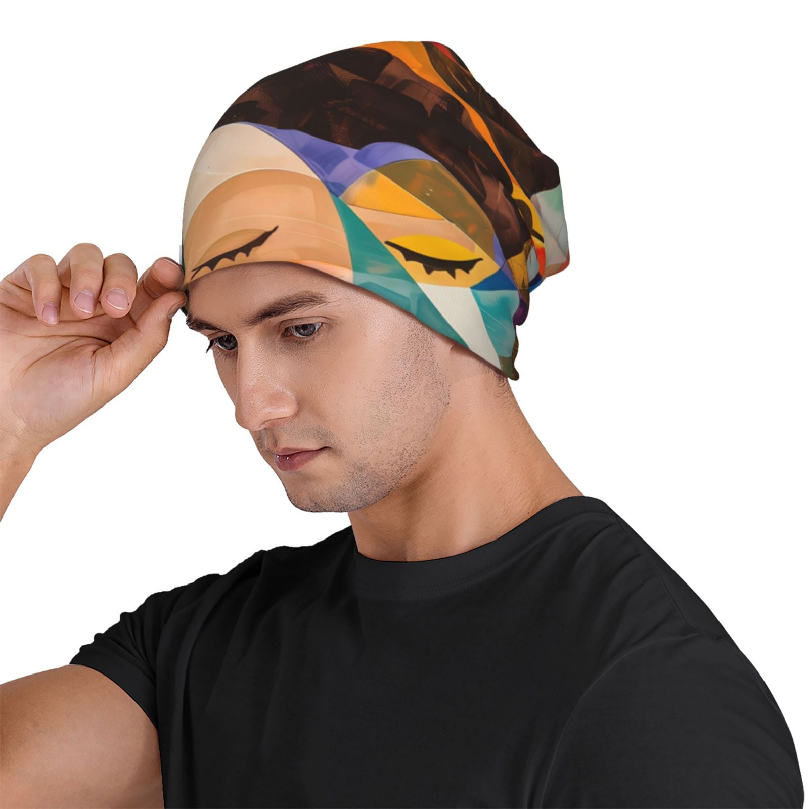 Abstract Musical Faces Printed – Beanie Cuffed Knit recenzja i cena