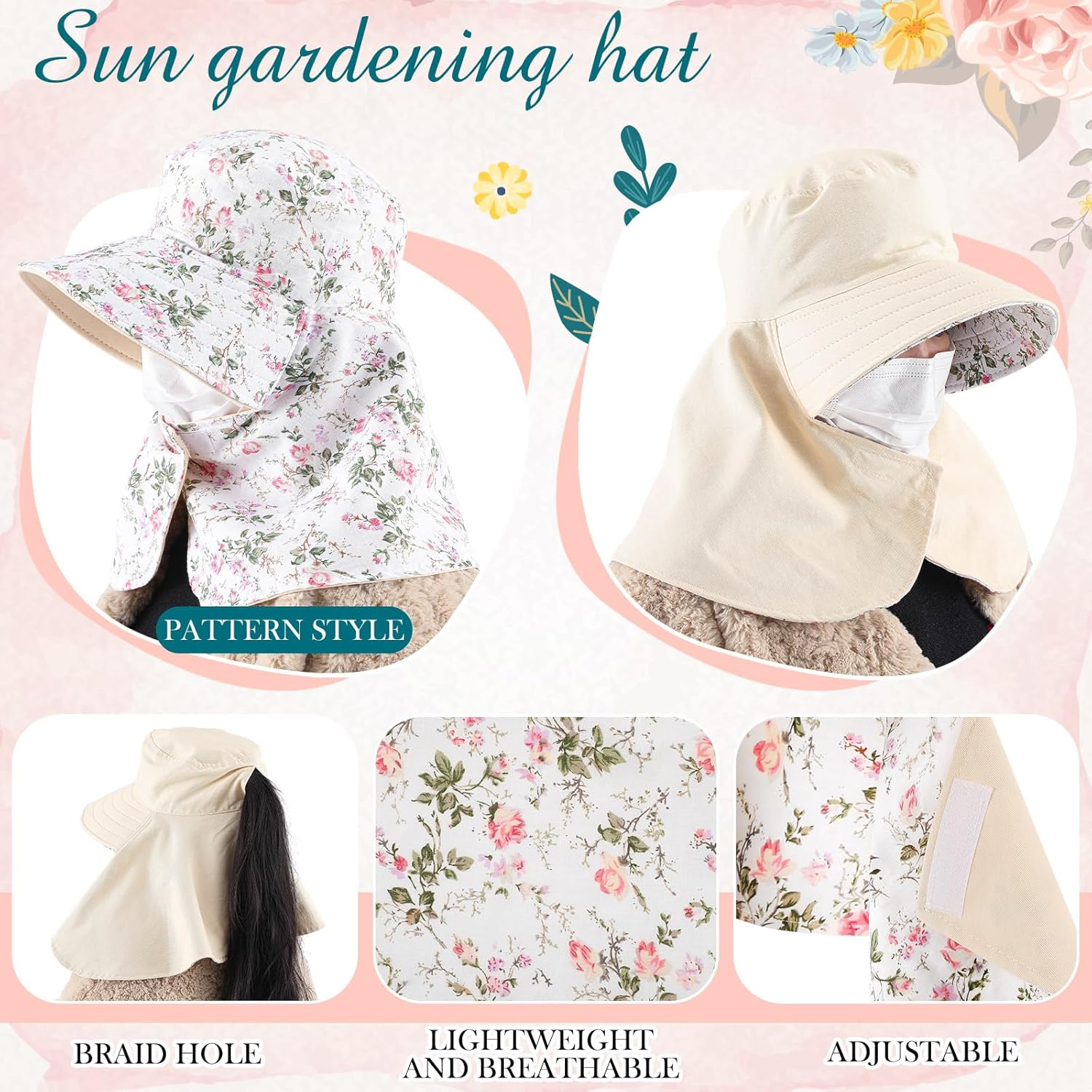 2 Pcs Floral Garden Hat for Wo – Sun Hat Wide Brim recenzja i cena